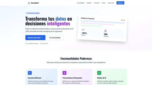Panel de SurveySaaS con analítica de respuestas